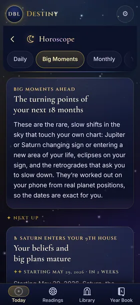 Big Moments: the turning points of your next 18 months, including Saturn entering your 9th house in 2 weeks