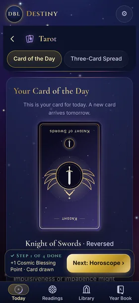 Card of the day: the Knight of Swords, reversed